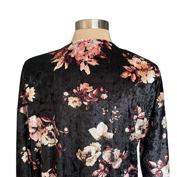 Black Velvet Floral Print Long Line Kimono MED Dark Cottage Whimsigoth Romantic - Picture 5 of 7